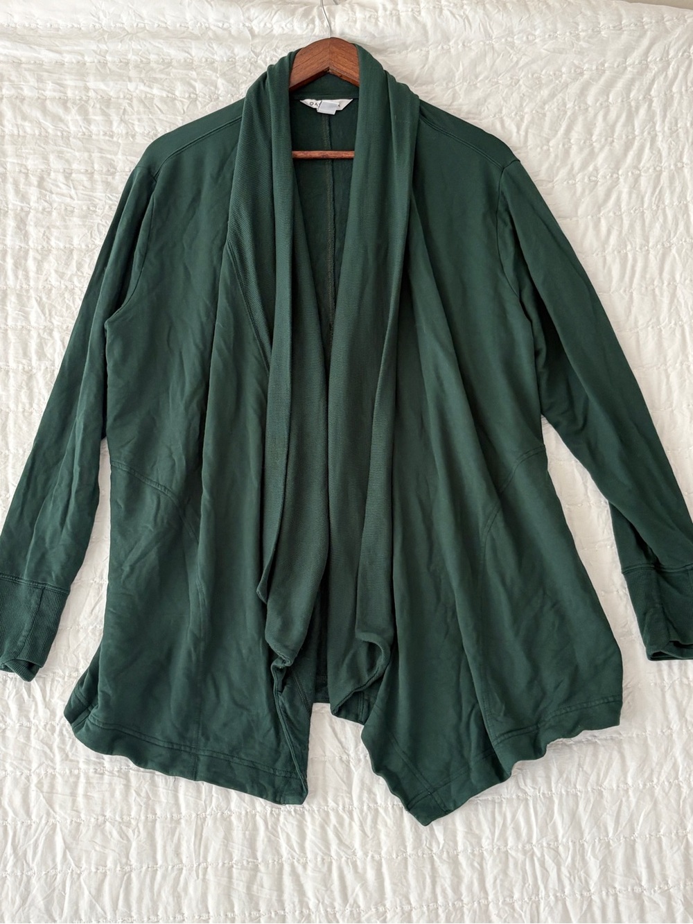 Athleta Dark Green Open-Front Draped Cardigan